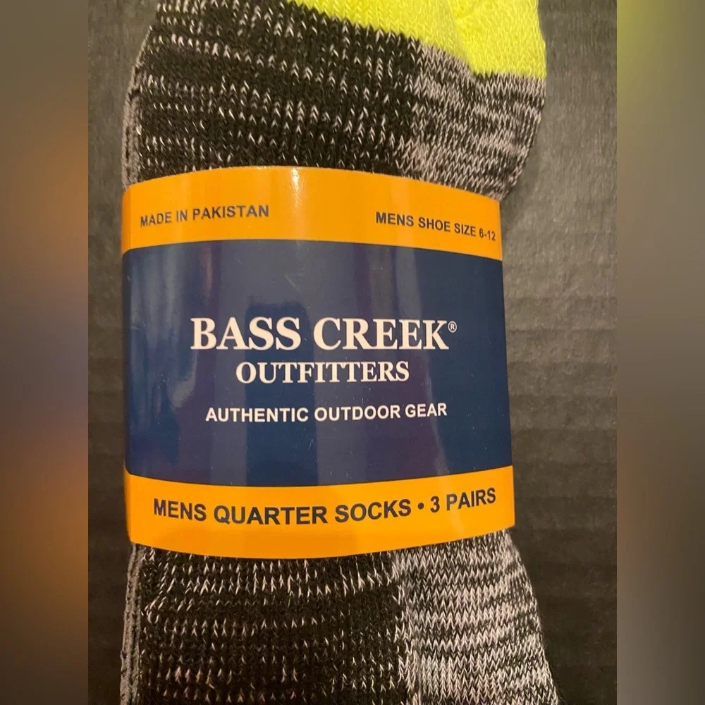 Bass Creek‎ Outfitters 3 Pair Quarter Socks Men’s 6-12 Yellow Black Gray